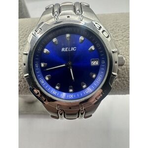 Relic Lowe's Logo PR6116 Silver Tone New Battery‎ Mens Watch 7.5" 39MM V